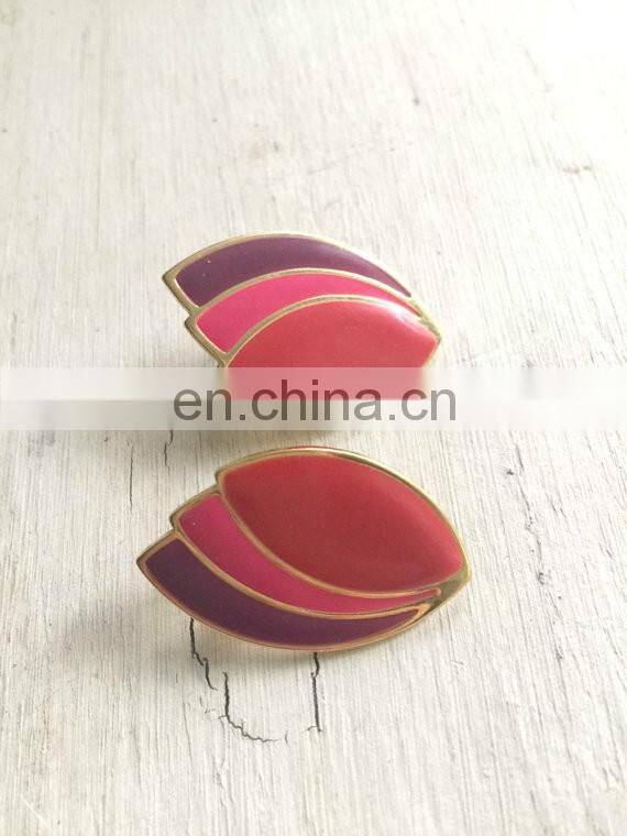 Hot sale latest fancy colorful pink/ purple / feather enamel gold stud earrings