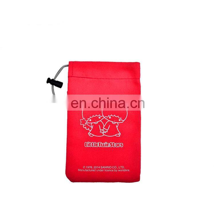 plastic clip single drawstring smartphone microfiber pouch