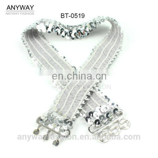Fashion glister silver sequin waist belt elastic