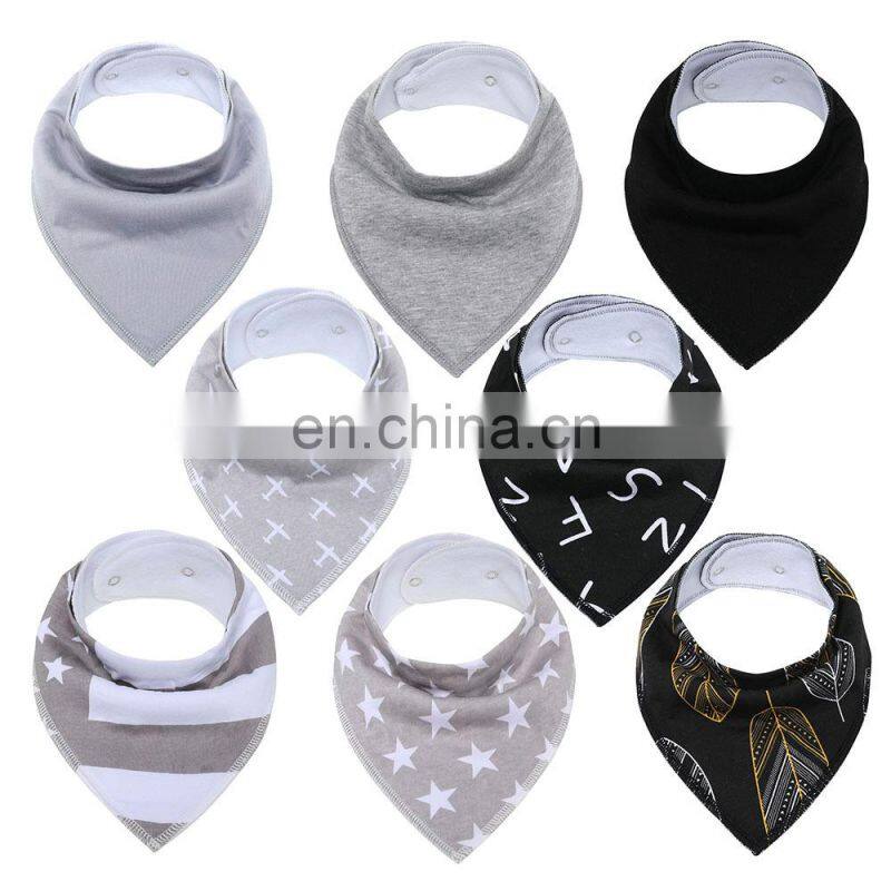 Unisex 8 Pack Grey White Organic Cotton baby burp cloths cotton baby bandana bibs For 0-6 Months