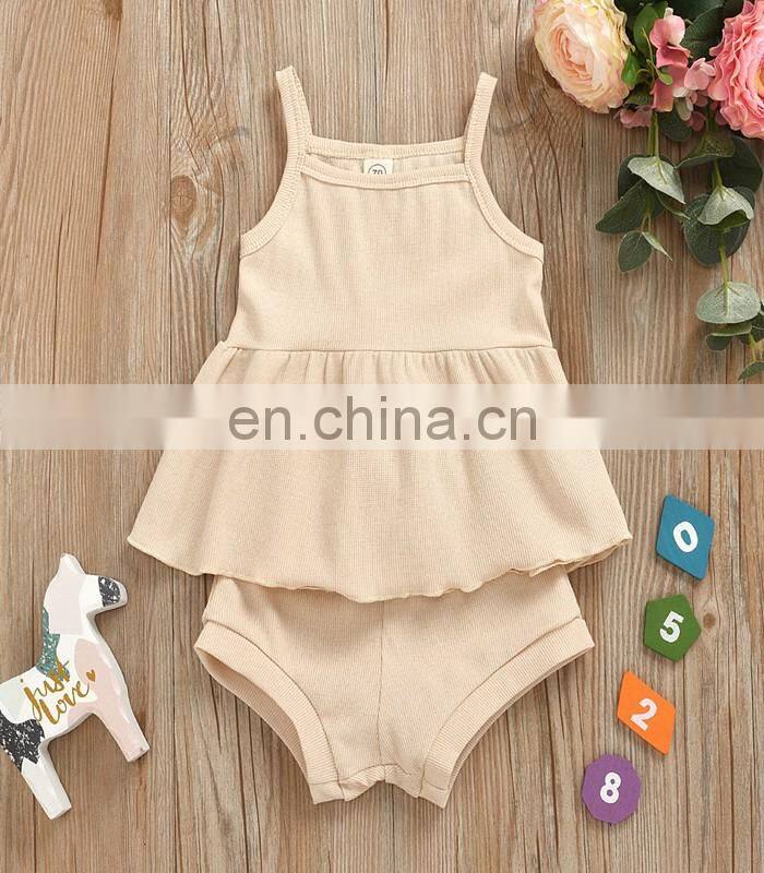 Kids ribbed Outfit Baby Girls Summer Clothing Set Solid Color Infant Vest Tops Tutu Shorts 2pcs Clothing for 0-24m