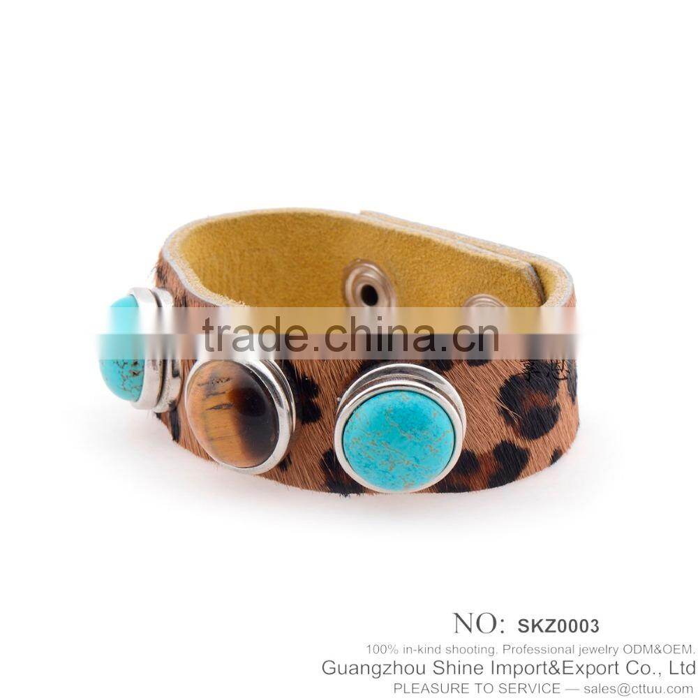 Hot sale real genuine leather bracelet with snap button bracelet