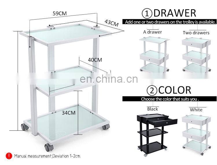 salon trolley wheel platform trolley with drawers and lamp