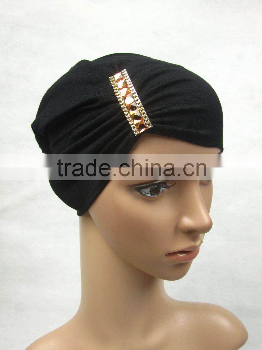 Black islamic turban muslim underscarfs with side pleats