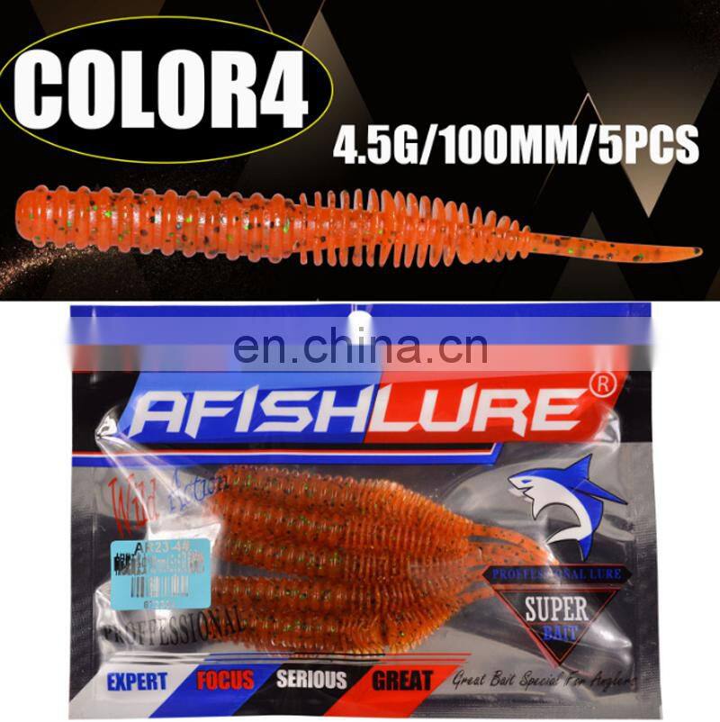 Amazon Wholesale 100mm 4.5g 5pcs/bag Screw Straight Tail Maggot Artificial Lure Fake Bait