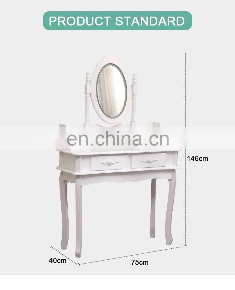 White 4 drawers touch dimmer led mirror dressing table with lighted mirror