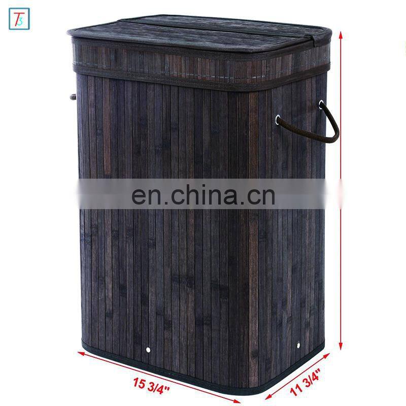 Bamboo Laundry Hamper Storage Basket Folding Dirty Clothes Hamper with Lid Handles and Removable Liner
