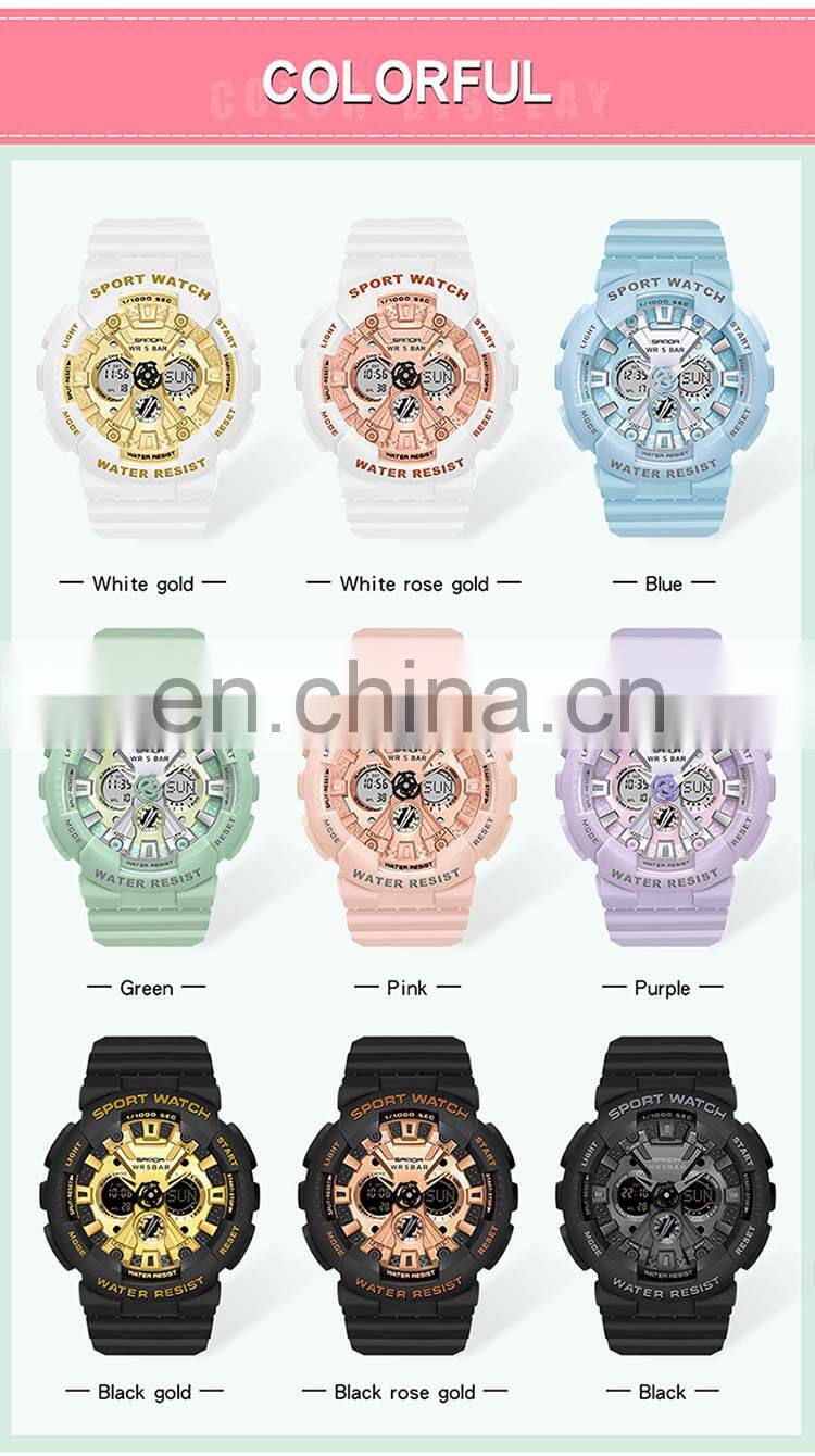 SANDA 6068 Women's Watches Multifunction Military Quartz Digital Wristwatch Casual Clock watches digitals