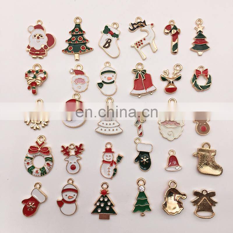 Mixed Christmas Charms Pendants Enamel Bracelet Party Home Metal Craft Decoration Tree Hanging DIY Jewelry Accessories