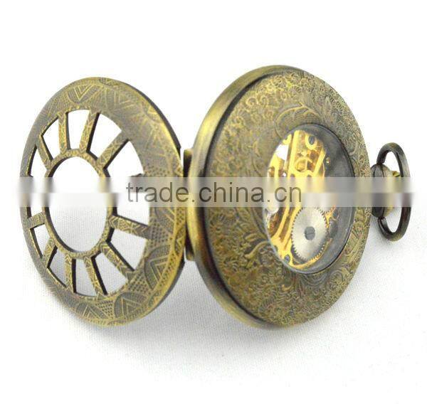 Cute carving watch face retro style bronze watch case mechanical antique pocket watch brands