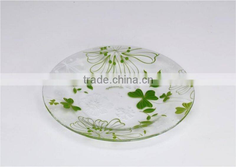 CE/EU/FDA/SGS/LFGB HIGH QUALITY DECORATIVE GLASS PLATE ,ROUND GLASS FRUIT PLATE,PAINTED GLASS PLATE