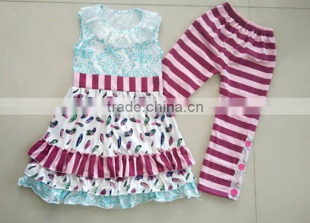 2016 boutique girl clothes 4 July fabric girls outfits kids clothing sets and stripe pants with ruffle