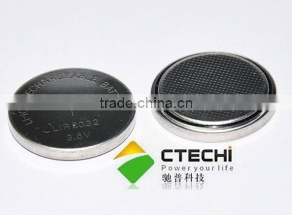 lir2032 rechargeable 3.7v lithium ion button battery 3.7v button cell