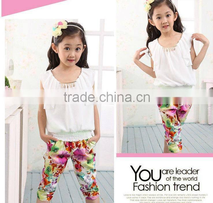 2013 summer new arrvial, teen girl chiffon clothes set, 7 to 12Y fashion girl suits