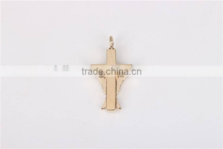 Custom 14k gold cross and wing hollow pendant jewelry 2016