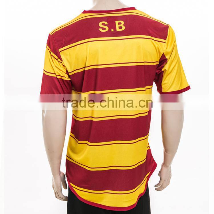 100% Polyester Comfortable Hand Feeling Custom Soccer Jersey Red and Yellow Color Design
