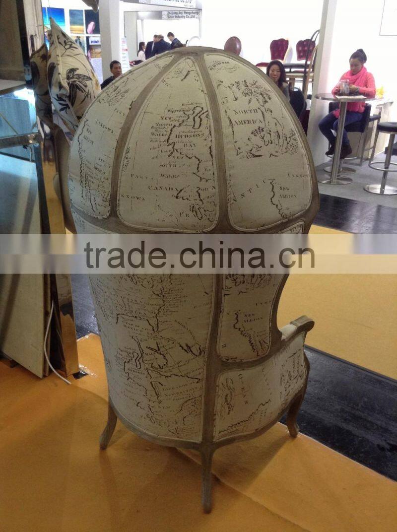 French Style Wooden Canopy Armchair Fabric Egg Chair With Padded