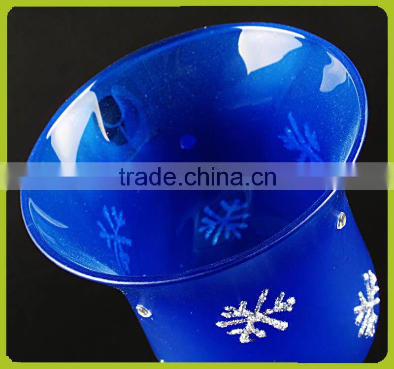 Elegant Frosted Ice Blue Snowflake Winter Jeweled Glass Candle Holders for Christmas Table Top Decor