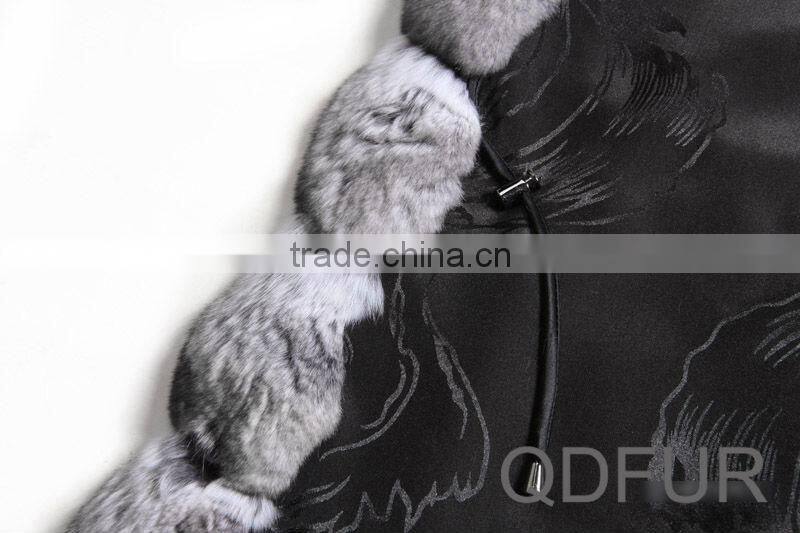 QD23119 100% European Top Quality Fashion Warm Women Chinchilla Fur Coat/Long Style
