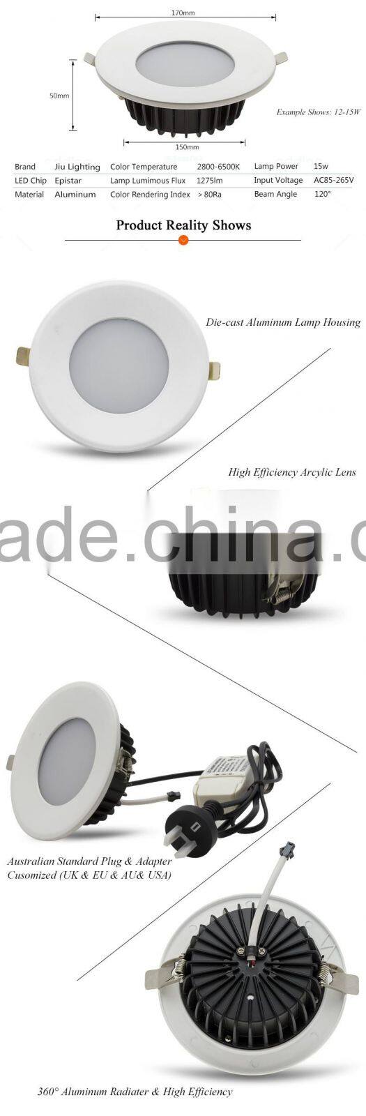 CRI 95 RA 5000K SAA Certificated 90mm Cutout Dimmable SAA LED Downlight 12W