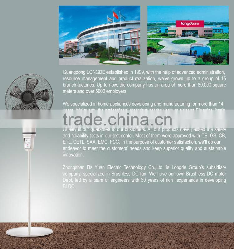 FD16-10 CE UL RoHS 2015 new Brushless DC motor stand fan with remote control