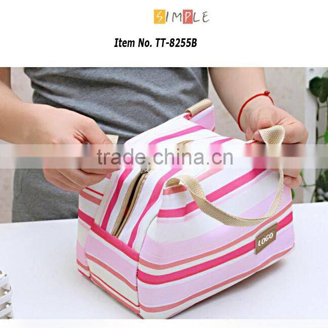 Cooler bag with stripe for picnic insulated cooler bag for food and fruit