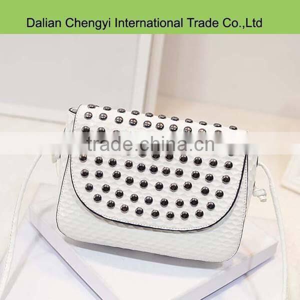 Manual trendy girls long strap pu crossbody bag with shining decoration