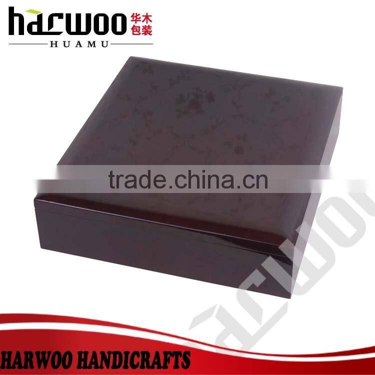 glossy black varnish wooden box ,wooden jewelry box with silk printing logo,elaborate wooden jewelry box
