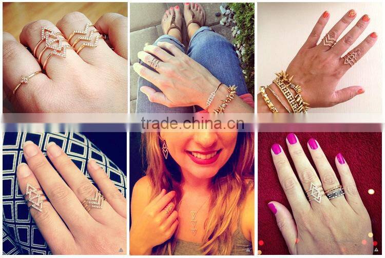 cheap wholesale fashion crystal hollow rhombus gold alloy ring multi layered gold ring