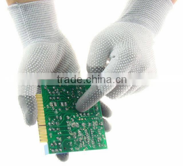 ESD PVC Dotted Palm& Back PU Top Coated Gloves added grip