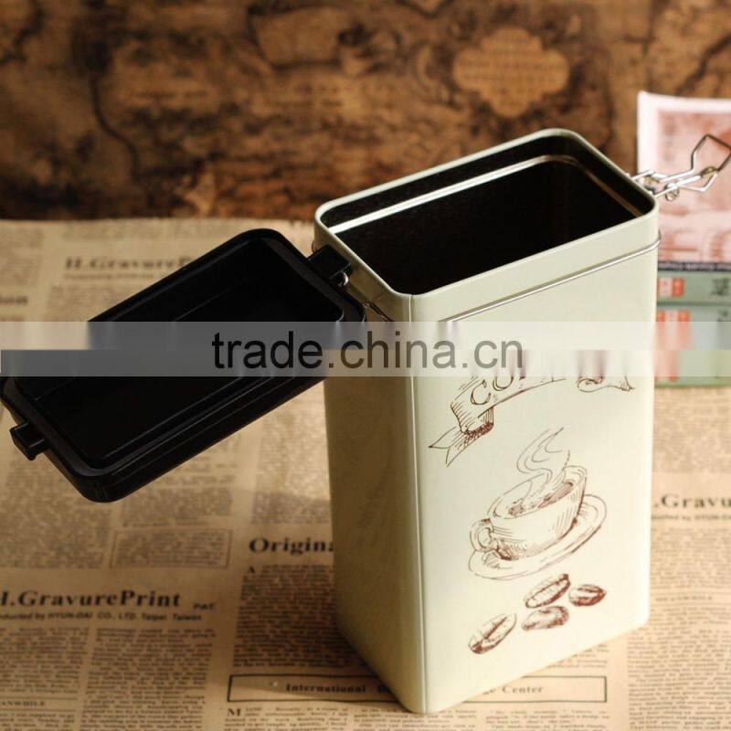 2015 beautiful rectangular shaped metal coffee tin box