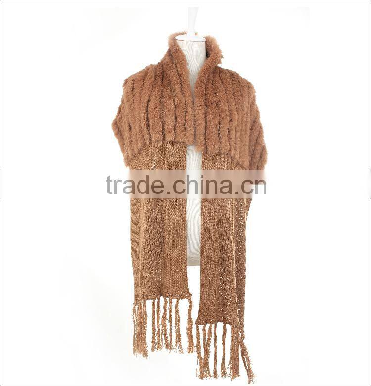 lady fashion real rabbit fur knitted scarf winter 2015 LK15086