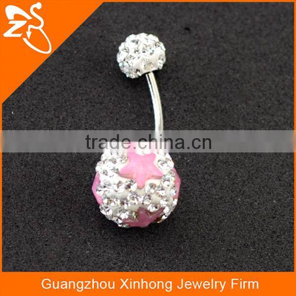 beautiful belly button rings, wholesale China factory body jewelry, charm navel rings with double gems balls