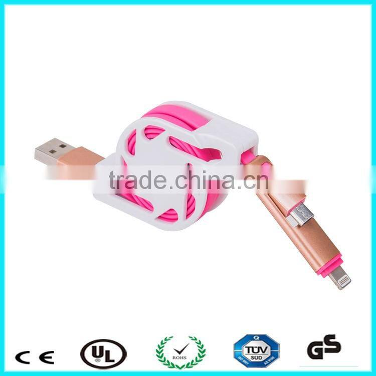 Mobile phone multi color retractable 2 in 1 usb data cable
