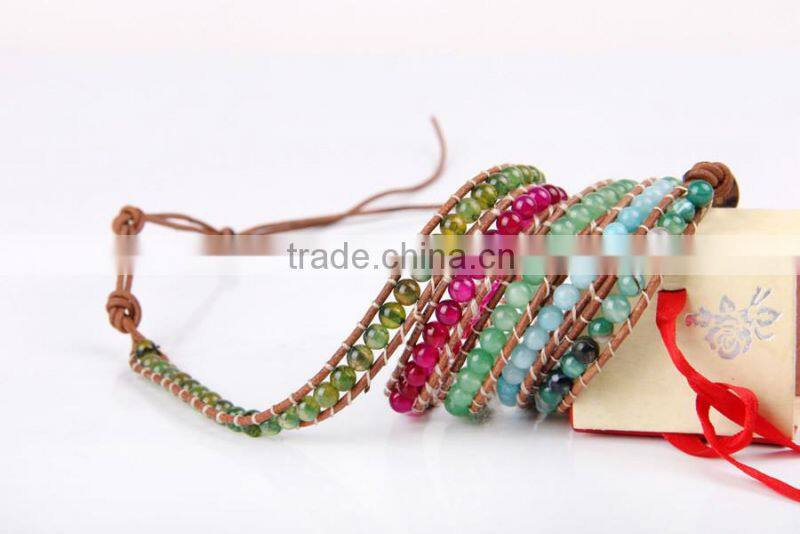 Hand-woven natural gem bracelet bangle multilayer leather bracelet women fashion wrap bracelet jewelry wholesale