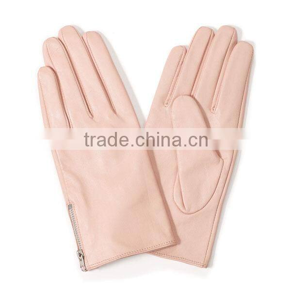 High-end YIWU Long Pink Winter Sheepskin Dents Leather Gloves