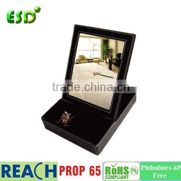 ESD PU Leather travel cosmetic folding mirror with photo frame
