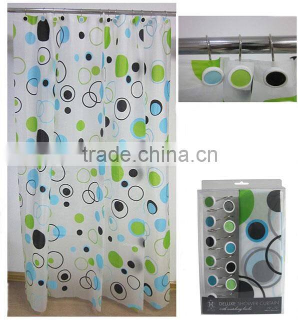 classic round pattern design peva shower curtain with resin hooks