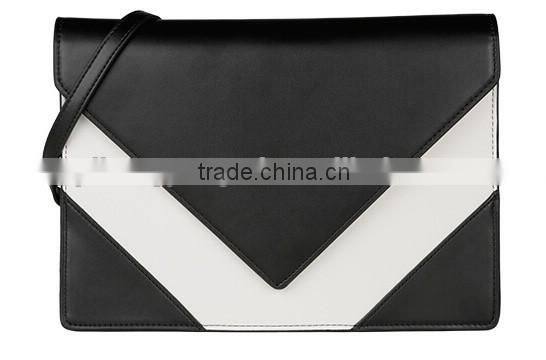 2016 HOT design fashion lady genuine leather envelope clutch bags with color matched saffiano leather purse for women