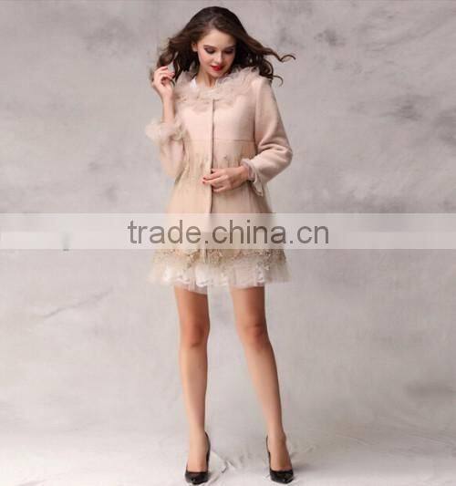 2015 Custom High Quality Lace Collar Winter Coat Europe Style Fashion Casual Women Formal Coat