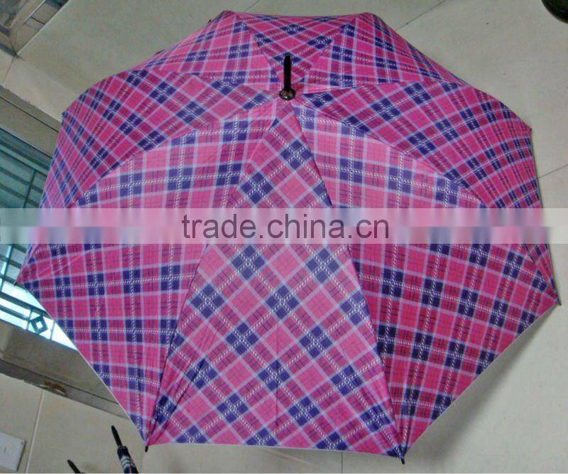 G32D UV automatic big golf pink check fabric Umbrella