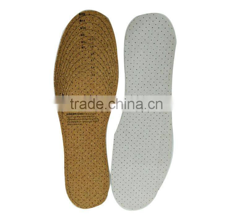 2015 new arrival natural cork shoe insoles with cotton fabric
