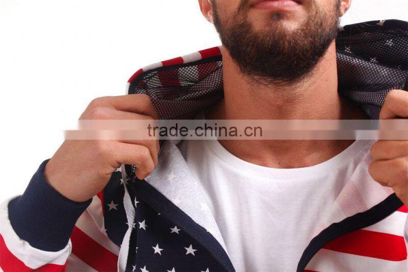 USA American Flag Star Printed Hoodie Jacket Sweater Sweatshirt Full Zipper