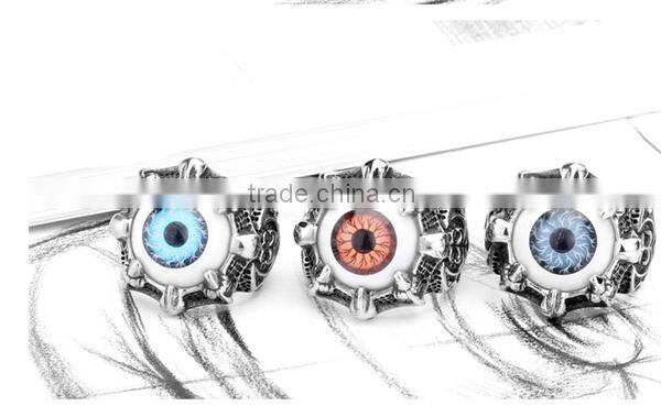 Custom design punk blue red 316L evil eyes ring