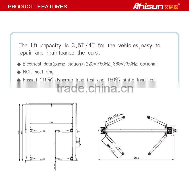 2 column used car lift for sale with manual lock 4000kg