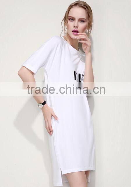 girls casual long t-shirt wholesale pure white t-shirts with letter printed loose long plain white t-shirt