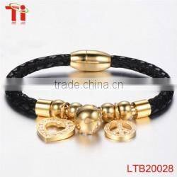 anchor bracelet genuine leather bracelet x power bracelet with black zircon stone