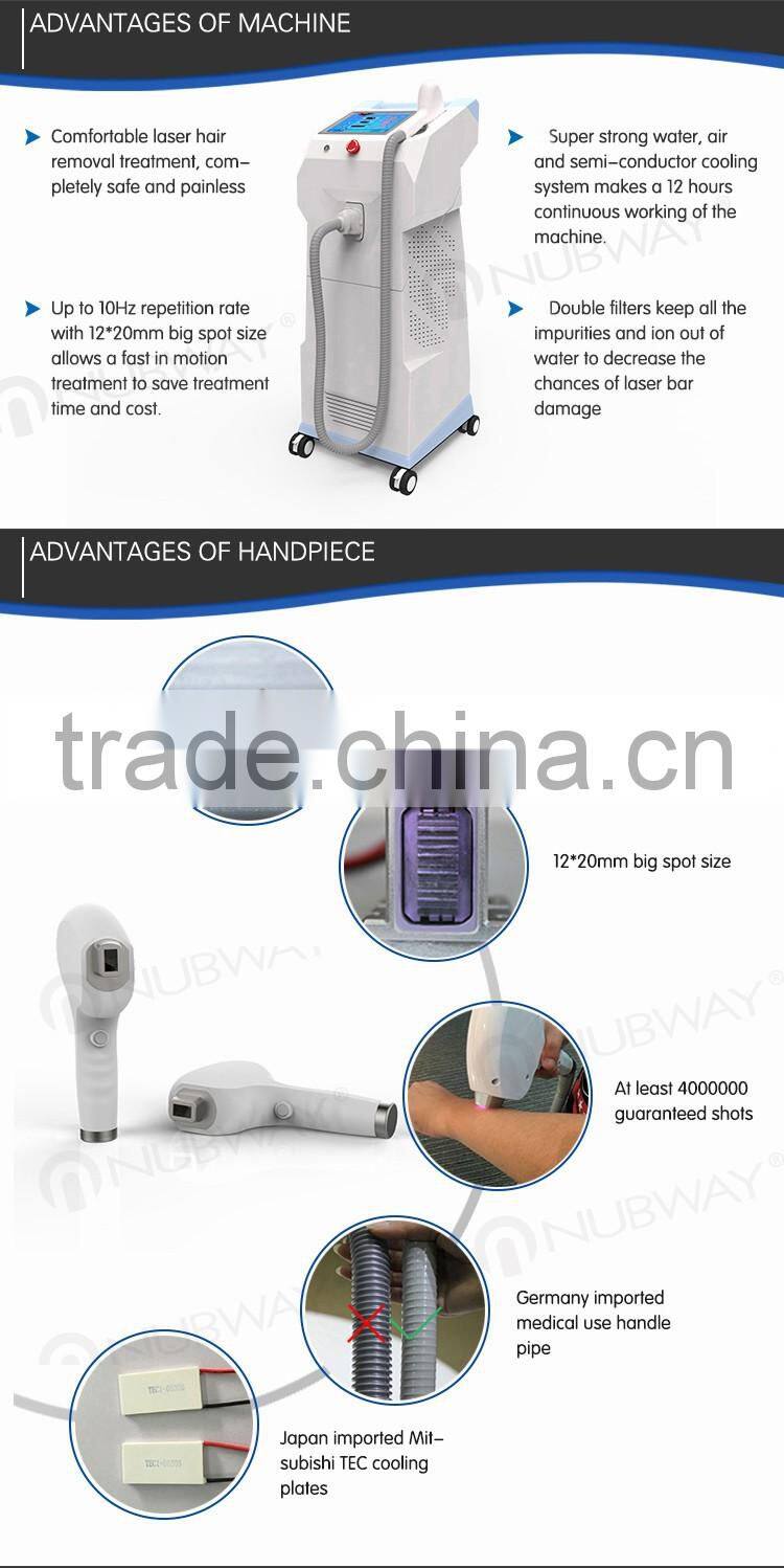 Totally painless treatment diode laser hair removal 808nm machine with 10 layer Germany DILAS laser bar