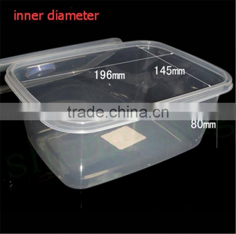 Transparent rectangular plastic disposable food container with different size
