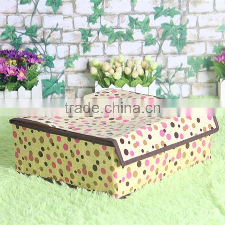 N488 Good Quality Rectangle Non Woven Coated Water Proof Foldable Storage Box Polka Dot Bin